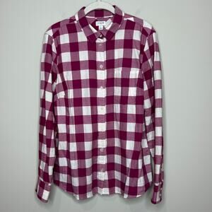 J.Crew Factory Plaid Flannel Button Up Shirt Purple and White Size L